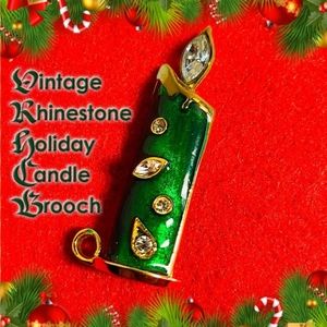 Vintage Rhinestone Holiday Candle Brooch